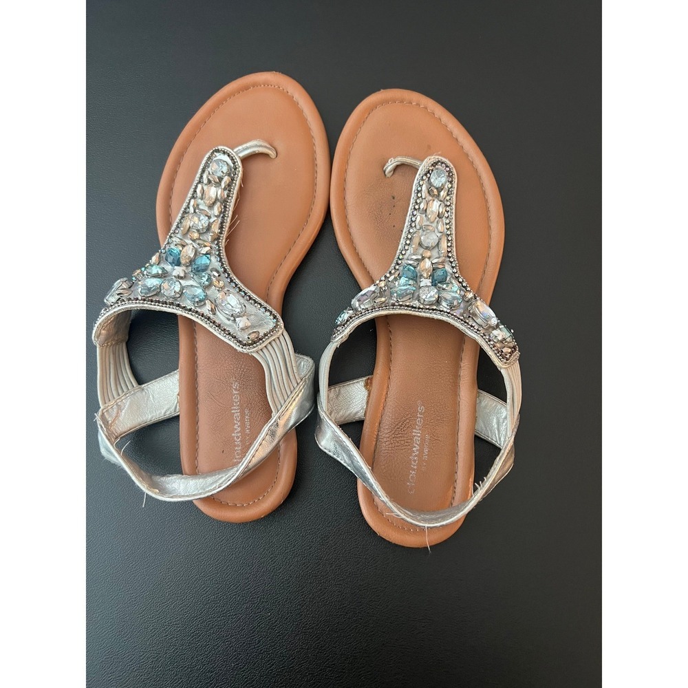 Cloudwalkers Avenue Amelia Silver Embellished Crystal Sandals Womens 9W Blue Gem